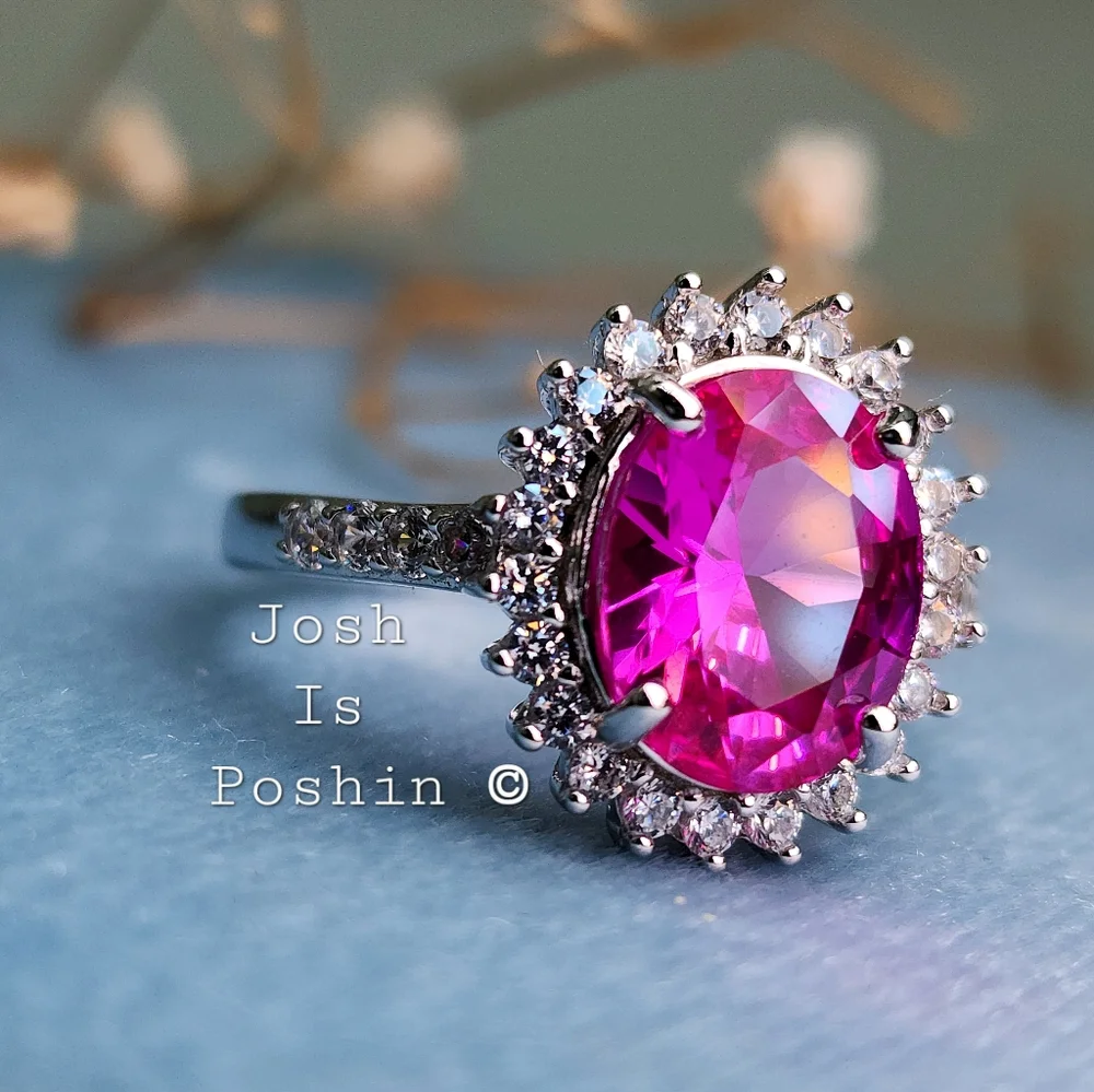 2CT Hot Pink Sapphire Ring In Sterling Silver - Picture 7 of 9